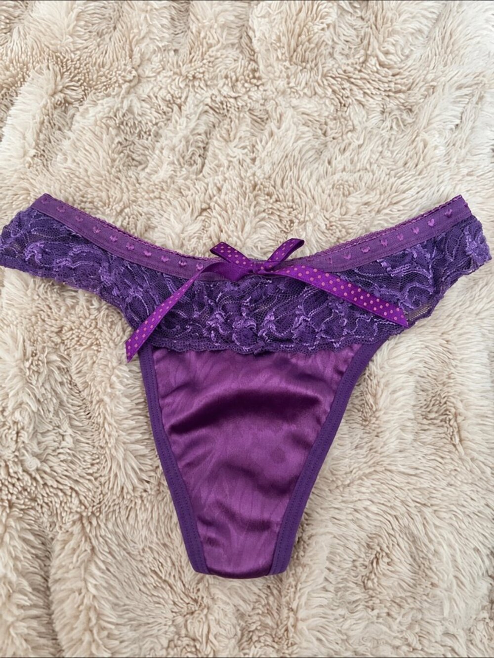 💜✨ Purple Floral Lace & Ribbon-Bow Thong — Personal Pair 🙋♀️🌸